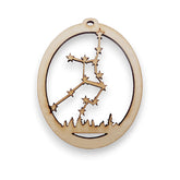 Personalized Virgo Constellation Ornament product image showing wood engraving