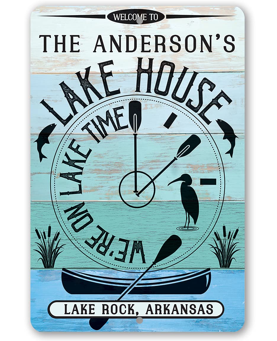 Personalized We are on Lake Time sign 8x12 inches aluminum epoxy ink