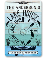 Personalized We are on Lake Time sign 8x12 inches aluminum epoxy ink