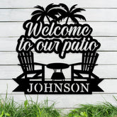 Personalized welcome patio sign with last name in metal