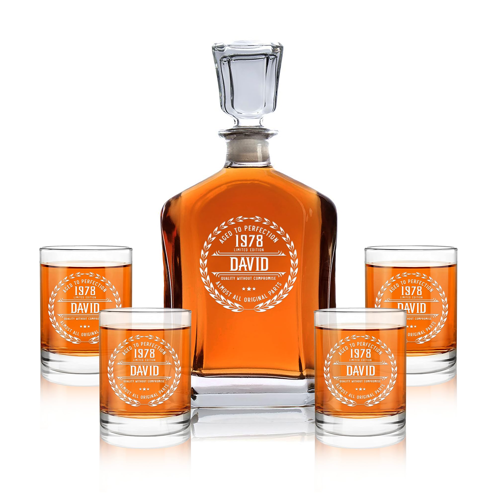 Personalized whiskey decanter with laser engraving option