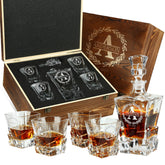 Personalized whiskey decanter and four glasses set with 34 oz capacity