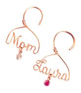 Personalized wine glass charm with rose gold copper wire name