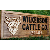 Personalized wood farmhouse sign Highland Cattle with 3D carving on pine