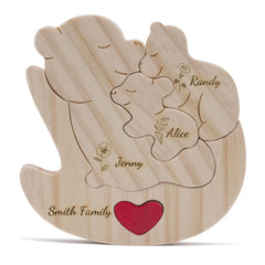 Personalized wooden bear puzzle with 2-6 family names