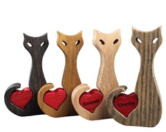 Personalized wooden cat statue in dark color