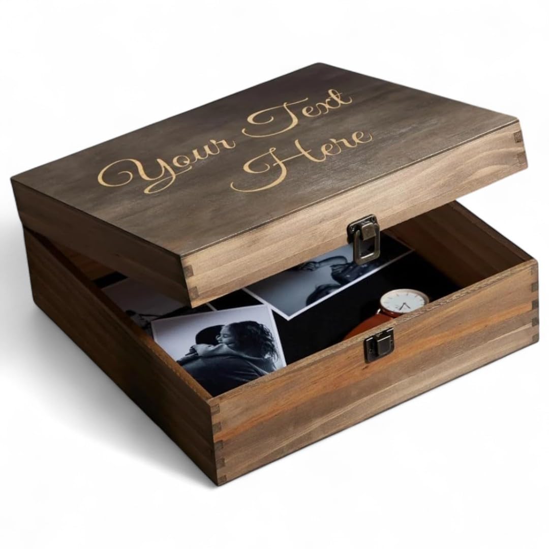 Personalized Wooden Keepsake Box lid engraving option