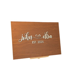 Personalized wooden wedding welcome sign front view