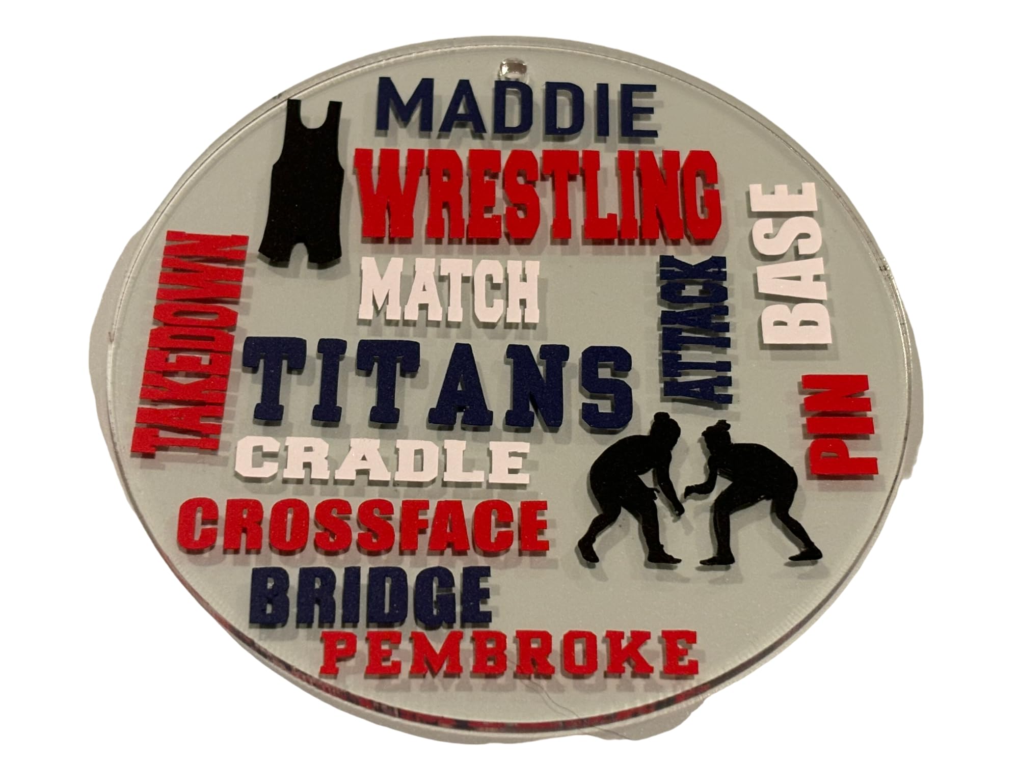 Customizable wrestling ornament in clear acrylic 3.5 inch diameter