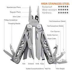 Closeup of 440A stainless steel blades on PERWIN Multitool