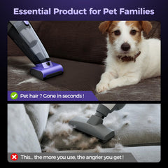 Pet Vac cordless vacuum cleaning pet hair on a couch
