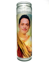Pete Davidson devotional prayer saint candle 8 inch white glass