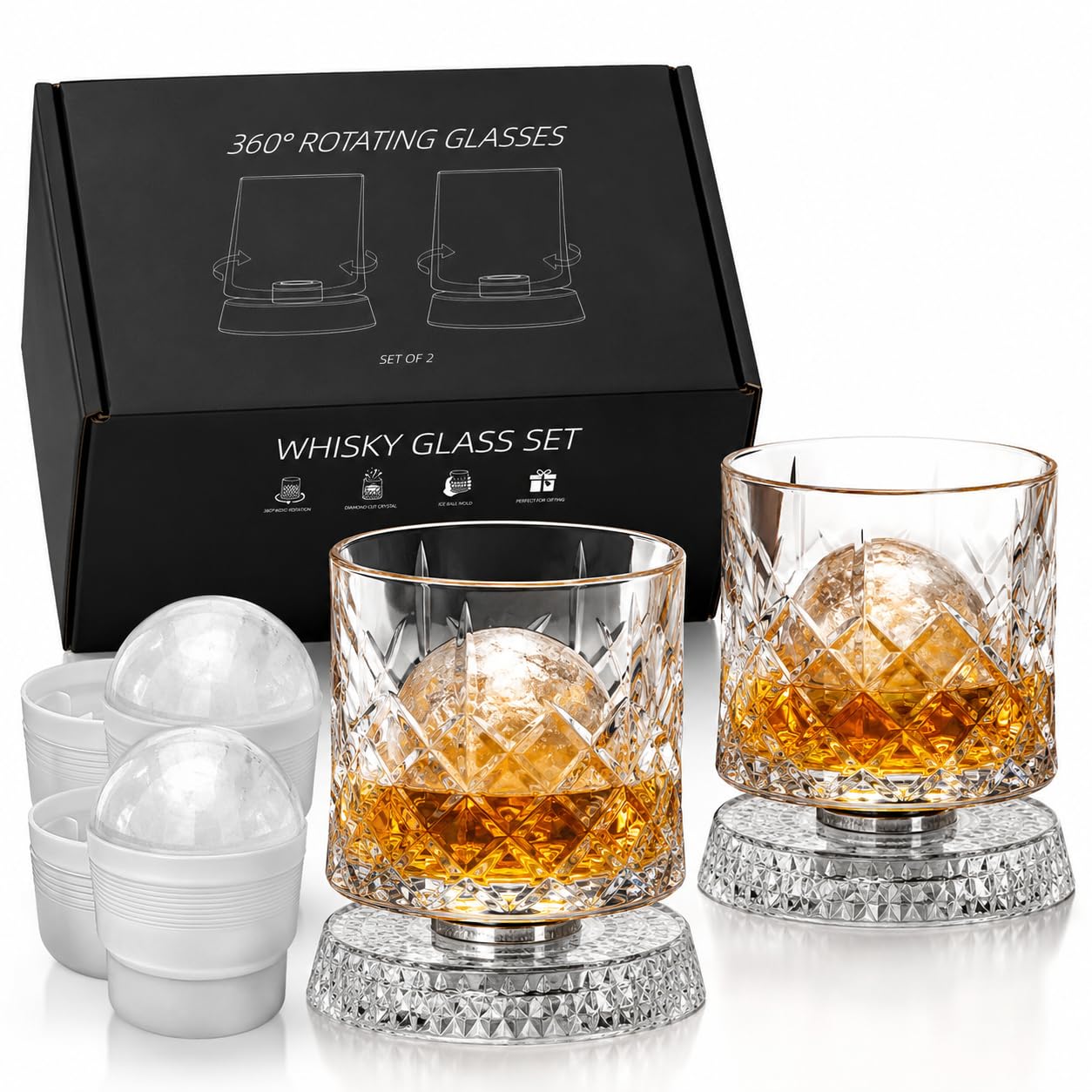 Petmmoon spinning whiskey glasses 2-pack