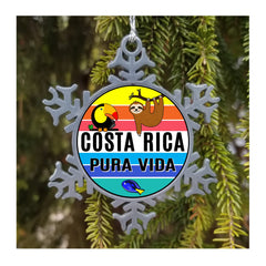 Pewter finish metal snowflake ornament Costa Rica Pura Vida decorative gift box