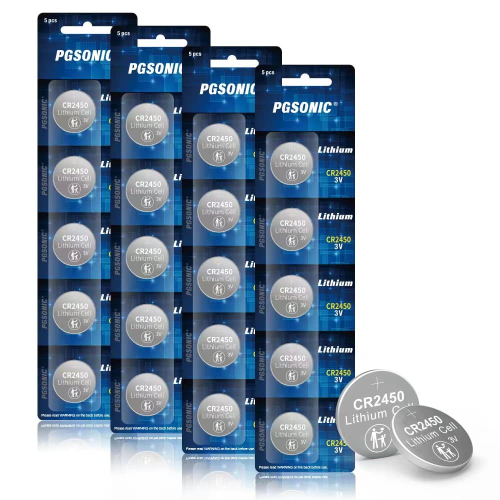 PGSONIC CR2450 3V lithium coin battery value pack 20 batteries