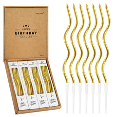 PHD CAKE 24-Count gold spiral birthday candles on cake