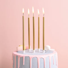 Gold long thin metallic birthday candles