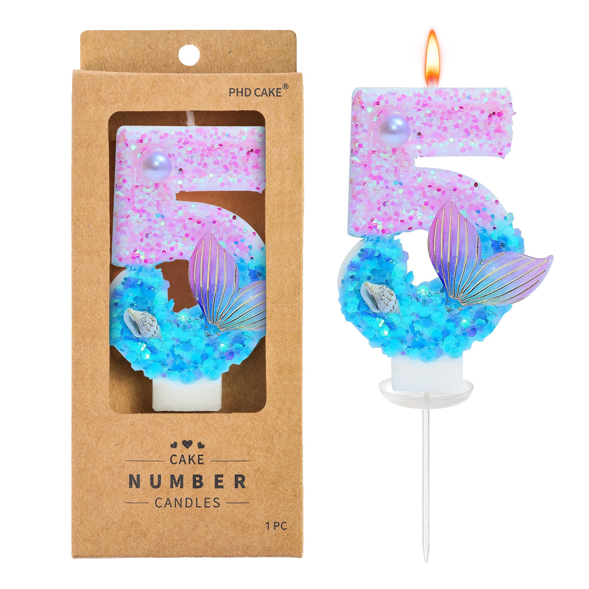 PHD CAKE Mermaid Birthday Candles Number 5 pink blue