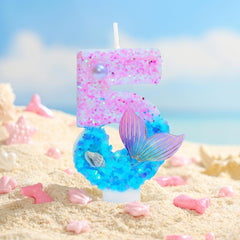 Mermaid themed number candle 2.76 inch for cake