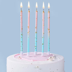 24 inch long pink blue gold tipped candles with holder included