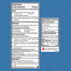 Phenylephrine 1% nasal decongestant information on bottle