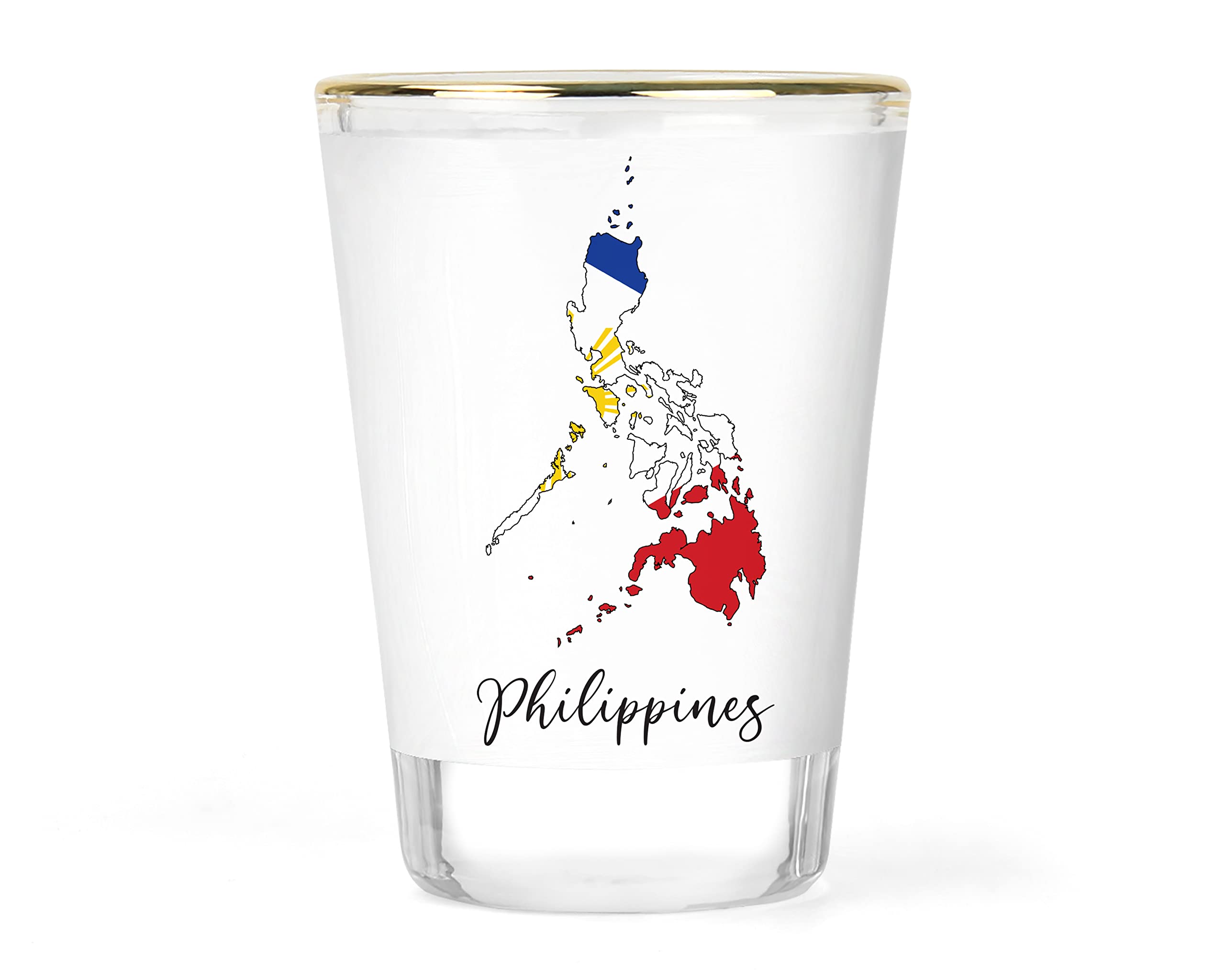 Philippines Shot Glass with gold rim and map flag design