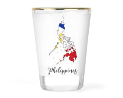 Philippines Shot Glass with gold rim and map flag design