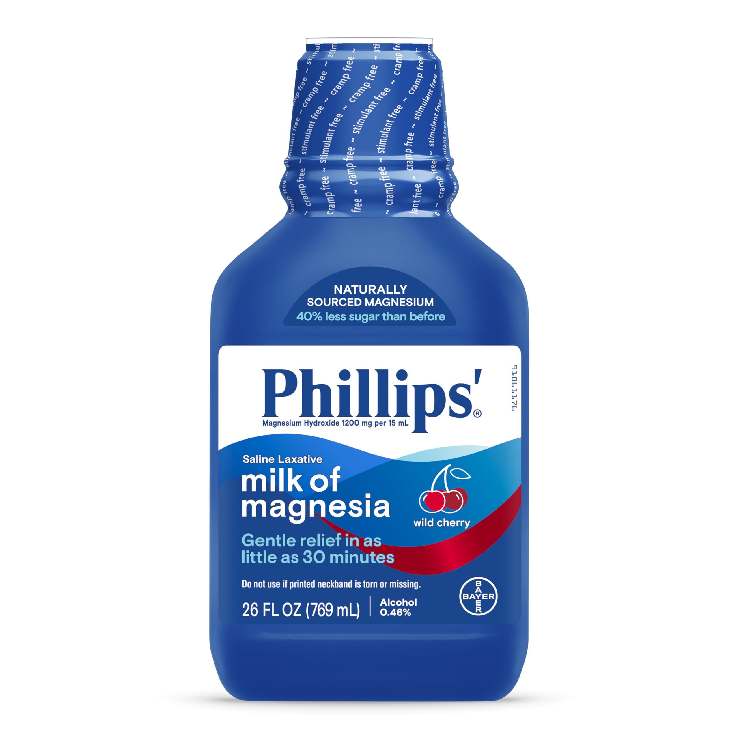 Phillips’ Milk of Magnesia Wild Cherry Flavor liquid laxative bottle front view