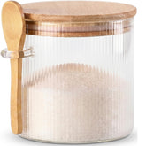 Phininia 21oz glass sugar container with bamboo lid and spoon