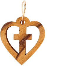 PHLG Heart Cross Pendant made from Bethlehem Olive Wood