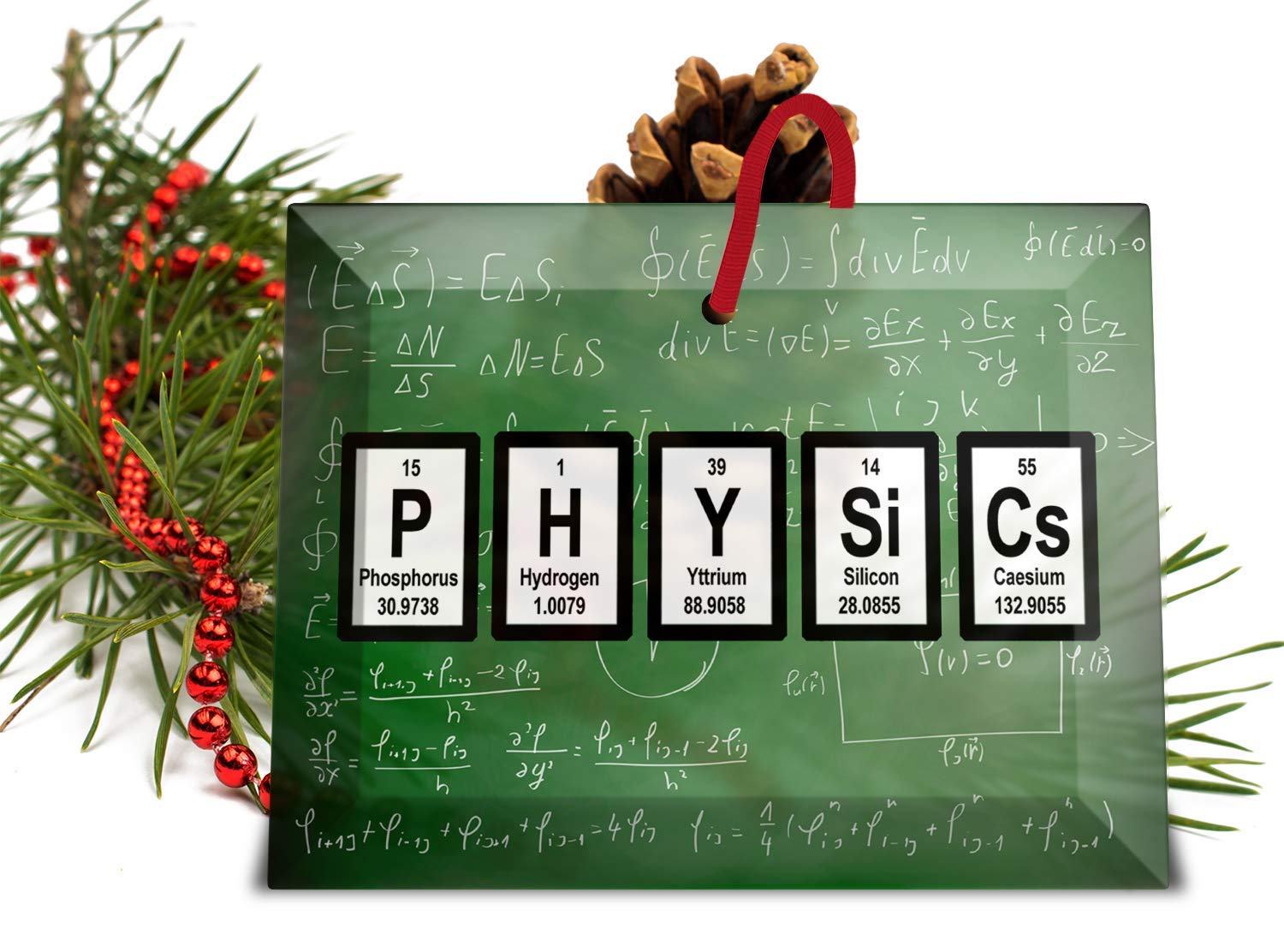Physics Periodic Table of Elements glass Christmas ornament on tree