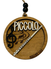 Piccolo marching band Christmas Tree Ornament wood 2 layer