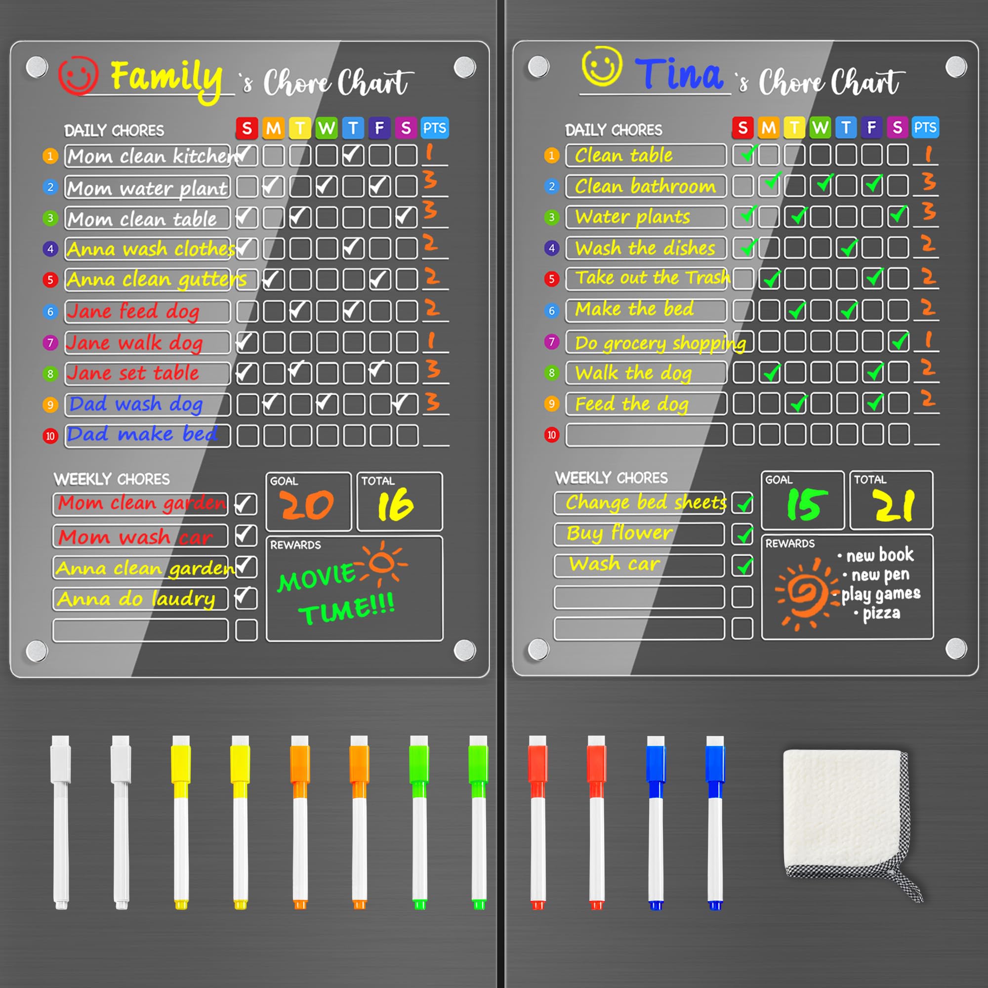 PigPotParty acrylic magnetic chore chart for kids on fridge