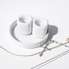 Round minimalist ceramic candle holders for wedding decor