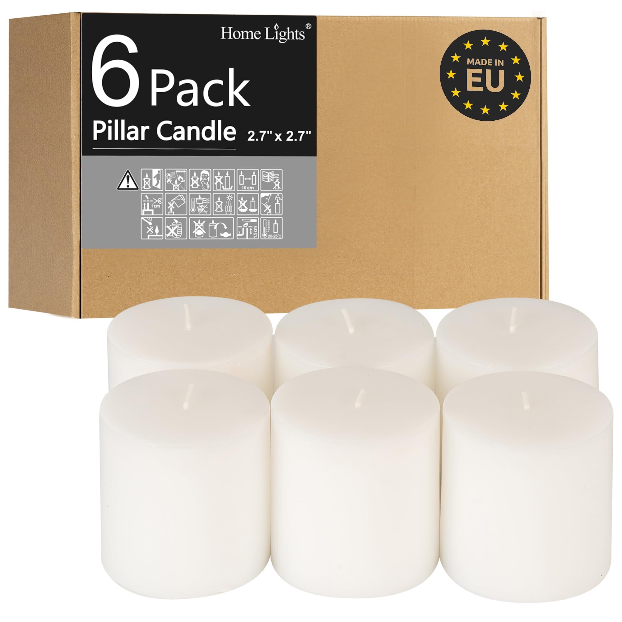 Pillar candles 2.7x3 inch white unscented pack of 6