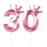 Pink Birthday Candles Number 30 Candle two crown candles width 6.3 cm total length 13.1 cm