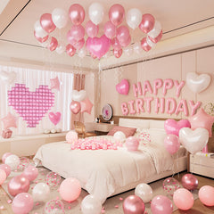 Pink birthday decorations kit with balloons and backdrop