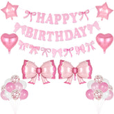 Banner display from pink bow birthday party decorations