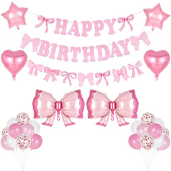 Banner display from pink bow birthday party decorations