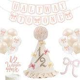 Pink bow half birthday banner for baby girl