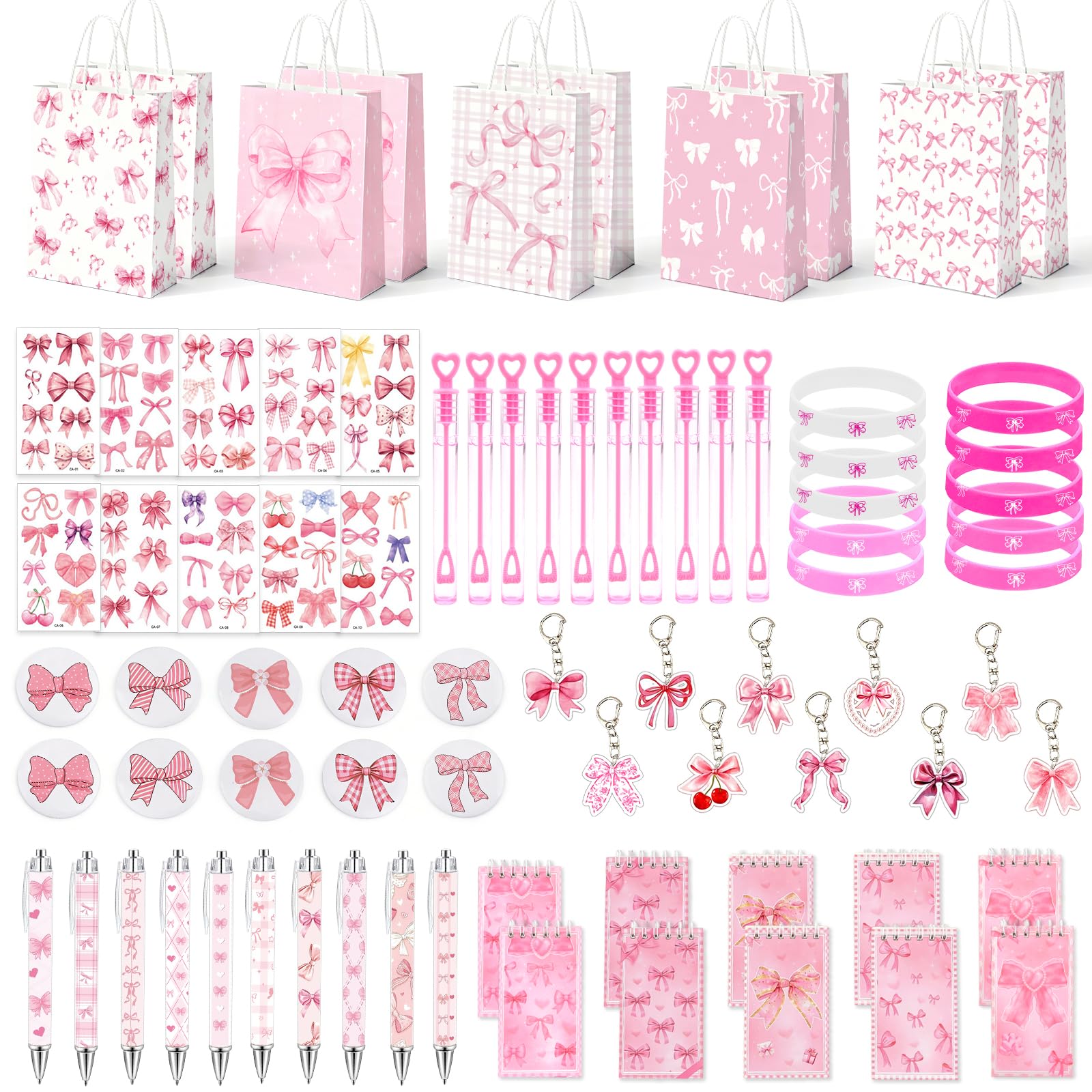 Pink Bow Party Favors 80pcs set with coquette bow gift bags