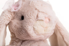 Ballerinabunny plush toy with plastic eyes and weighted ears
