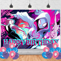 Pink Cartoon Spider Birthday Backdrop Banner 5x3ft for kids party