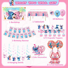 pink cartoon theme birthday banner for kawaii party