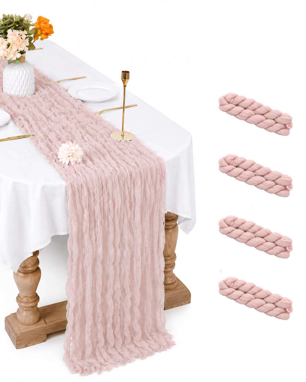 Pink cheesecloth table runner 4 pack for decor