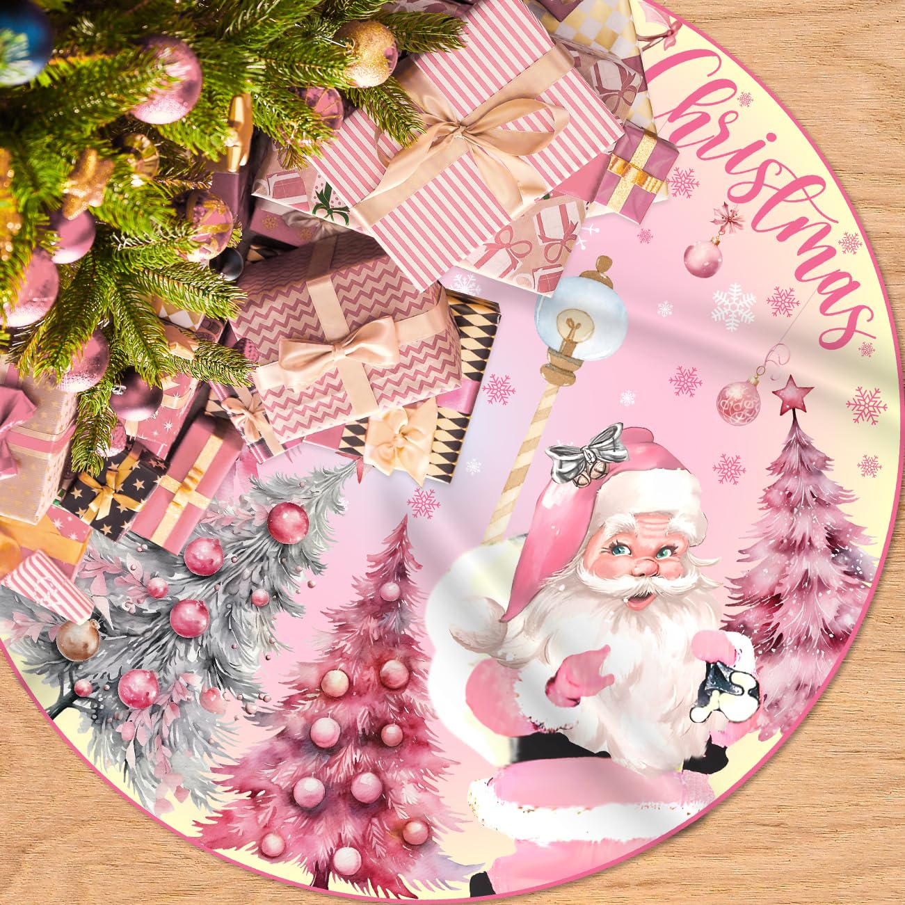 Pink Christmas Tree Skirt 48 inch for indoor outdoor use
