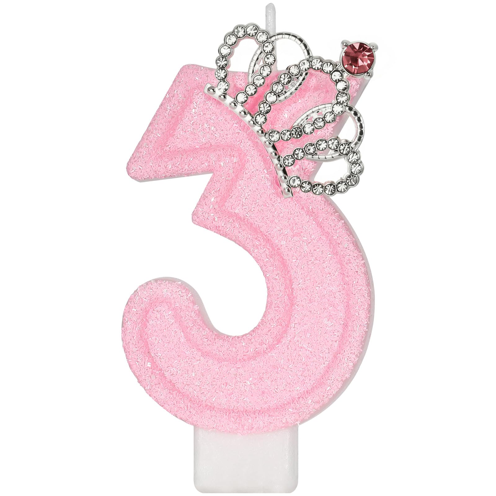 Pink crown number 3 birthday candle on cake