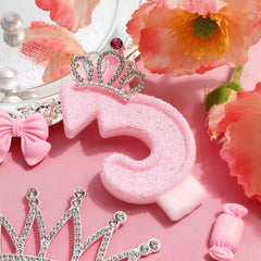 Pink crown number 3 candle princess design