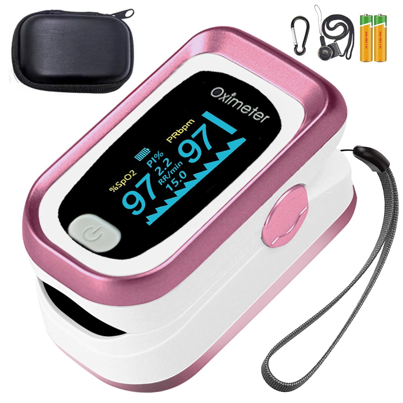 Pink Fingertip Oximeter with Pulse OLED display