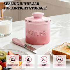 Pink gradient ceramic butter crock for countertop use